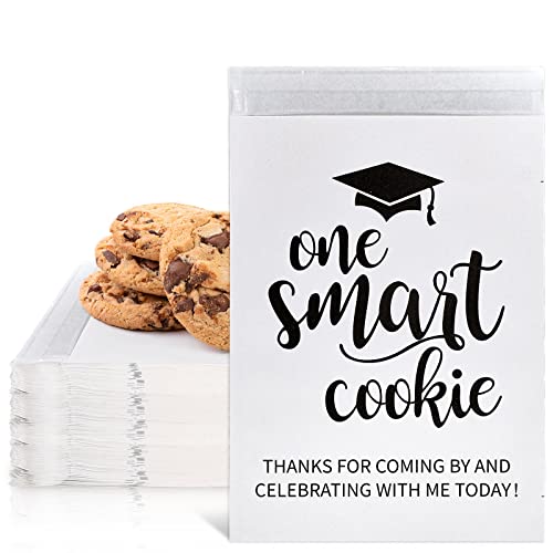 Whaline 100 Pack Graduation Candy Cookie Gift Bags One Smart Cookie SelfAdhesive Buffet Treat Bag Congrats Grad White Kraft Paper Treat Gift Bags for Graduation Party Decoration Supplies - Image 2