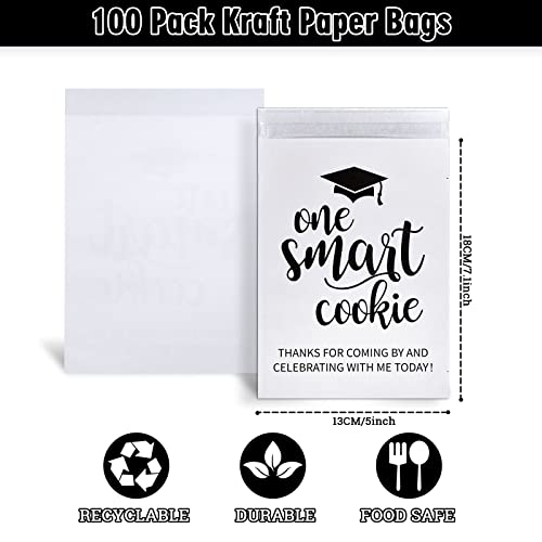 Whaline 100 Pack Graduation Candy Cookie Gift Bags One Smart Cookie SelfAdhesive Buffet Treat Bag Congrats Grad White Kraft Paper Treat Gift Bags for Graduation Party Decoration Supplies - Image 5