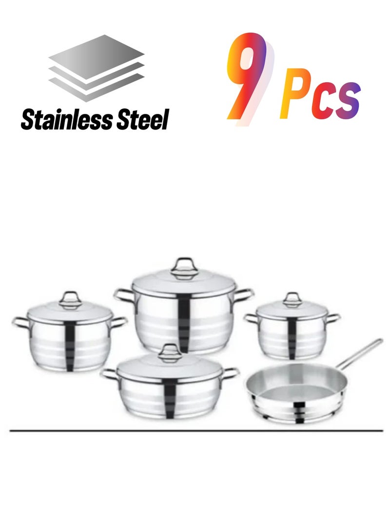 VIVALDI 9 Piece Turkish Luxury Stainless Steel Cookware Set with Lid 18/10 Steel - Image 1