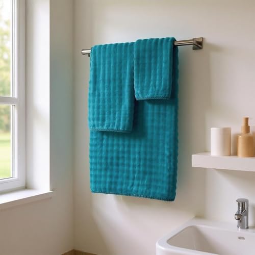 COZYART Lint Free Towel Sets 8 Pcs Teal, Super Soft, Thick, Absorbent & Quick Dry Microfiber 3D Bubble Bathroom Daily Use Set with 2 Bath Towels, 2 Hair Towels, 2 Hand Towels, 2 Washcloths - Image 2