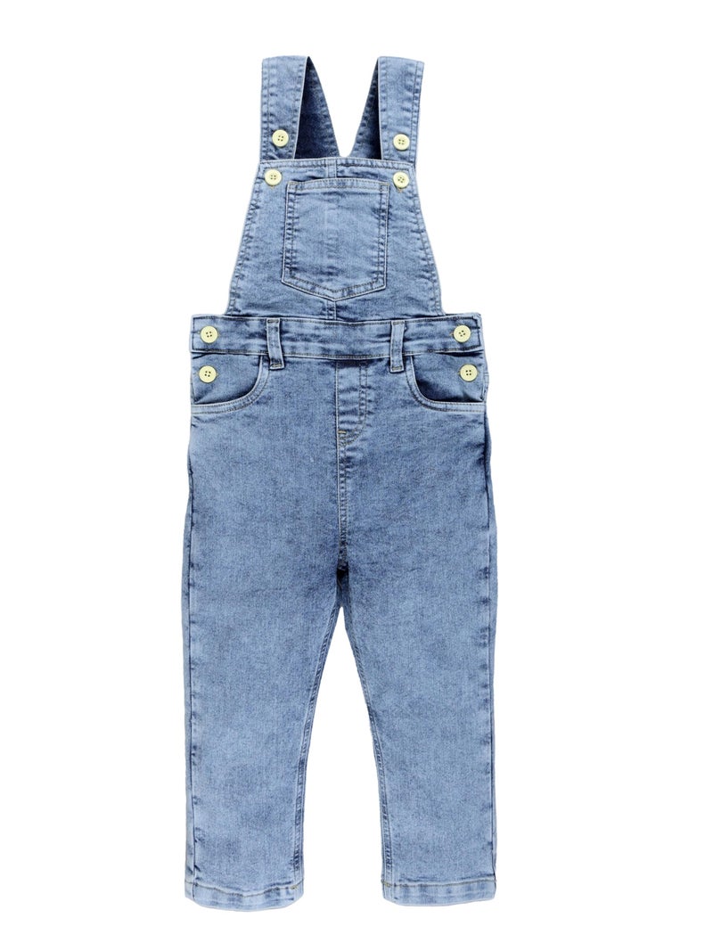 KiddoPanti Boys Denim Dungaree Pant, Lt Rag Wash Blue - 2-3Y - Image 1