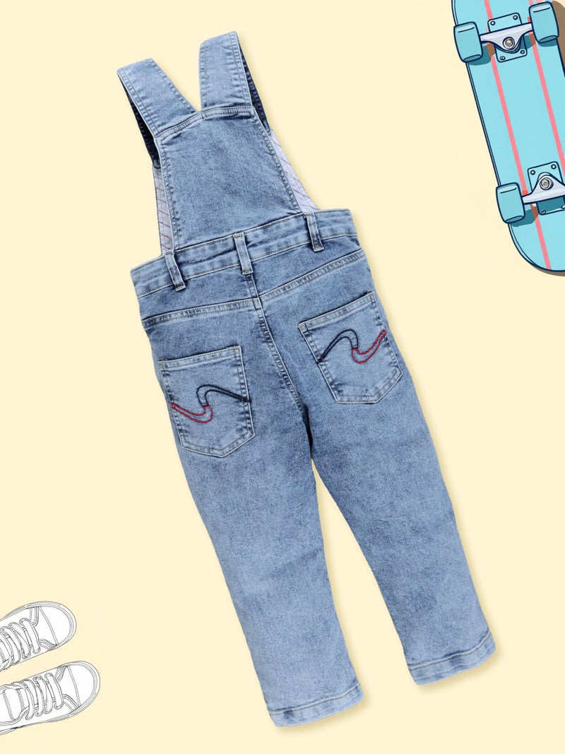 KiddoPanti Boys Denim Dungaree Pant, Lt Rag Wash Blue - 2-3Y - Image 3
