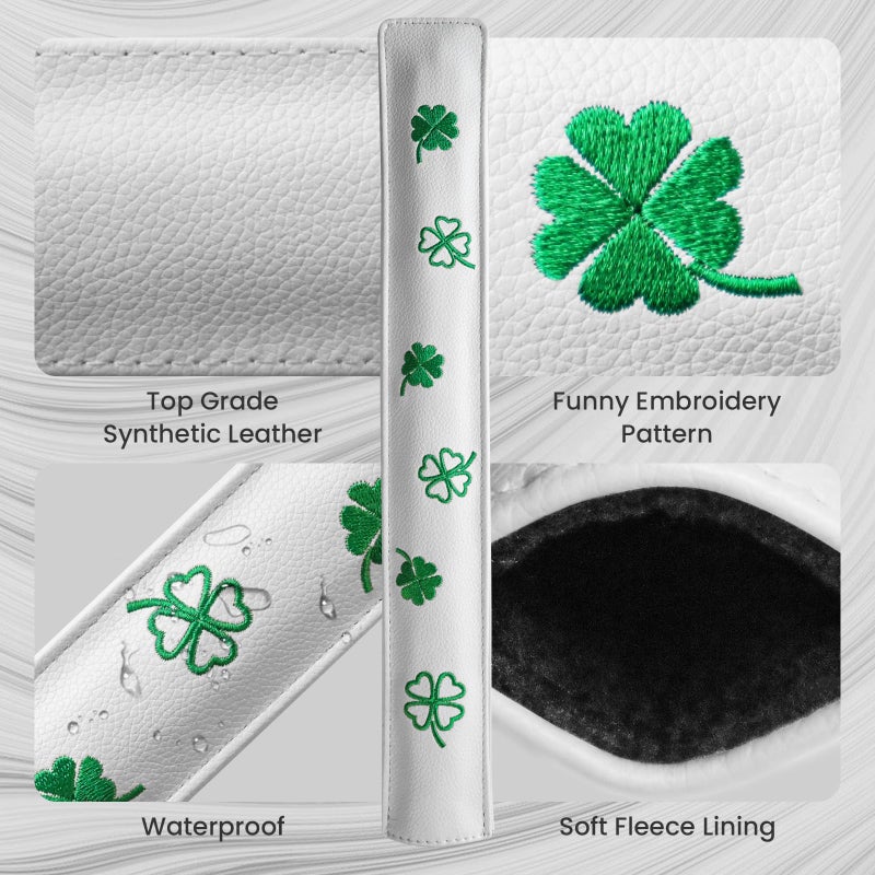 FINGER TEN Golf Alignment Stick Cover Rods Holder Case Leather 14''× 2'' Hold at Least 2 Sticks (White-Lucky Clover) - Image 2