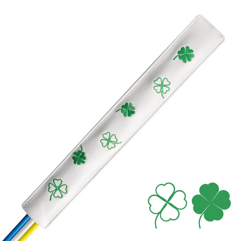 FINGER TEN Golf Alignment Stick Cover Rods Holder Case Leather 14''× 2'' Hold at Least 2 Sticks (White-Lucky Clover) - Image 1