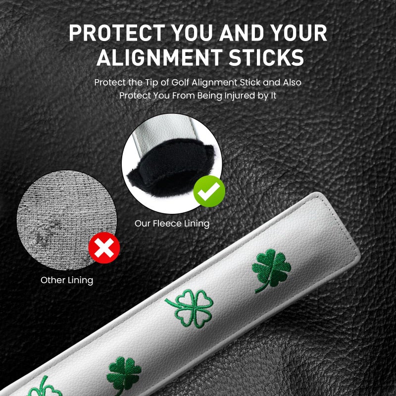 FINGER TEN Golf Alignment Stick Cover Rods Holder Case Leather 14''× 2'' Hold at Least 2 Sticks (White-Lucky Clover) - Image 5