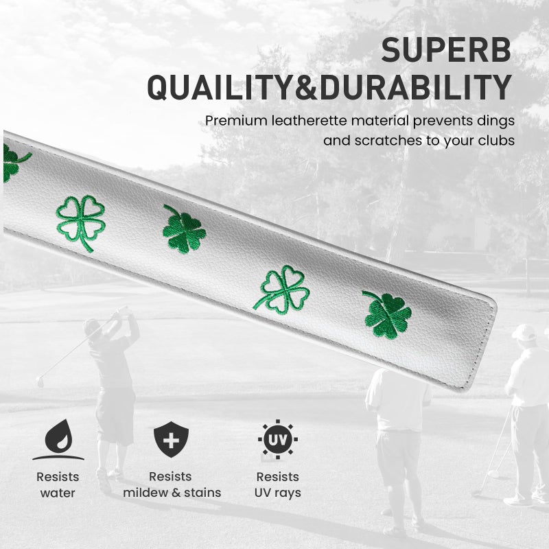 FINGER TEN Golf Alignment Stick Cover Rods Holder Case Leather 14''× 2'' Hold at Least 2 Sticks (White-Lucky Clover) - Image 4