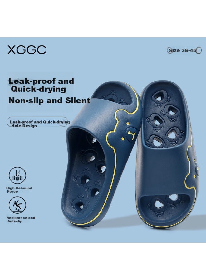 XGGC Xggc Bathroom Slippers Men Indoor Home Bath Anti-slip Leak Hollow Cute Couple Slippers Navy Blue 40-41  - Image 1