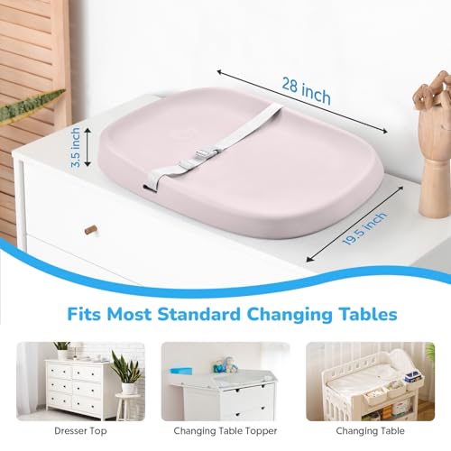 Bellababy Baby Changing Pad, Waterproof & Non-Slip, Soft, Easy to Clean, Lightweight, Portable, Polyurethane (PU), 27.6 * 19.2 * 2.9 inches, Pink - Image 2