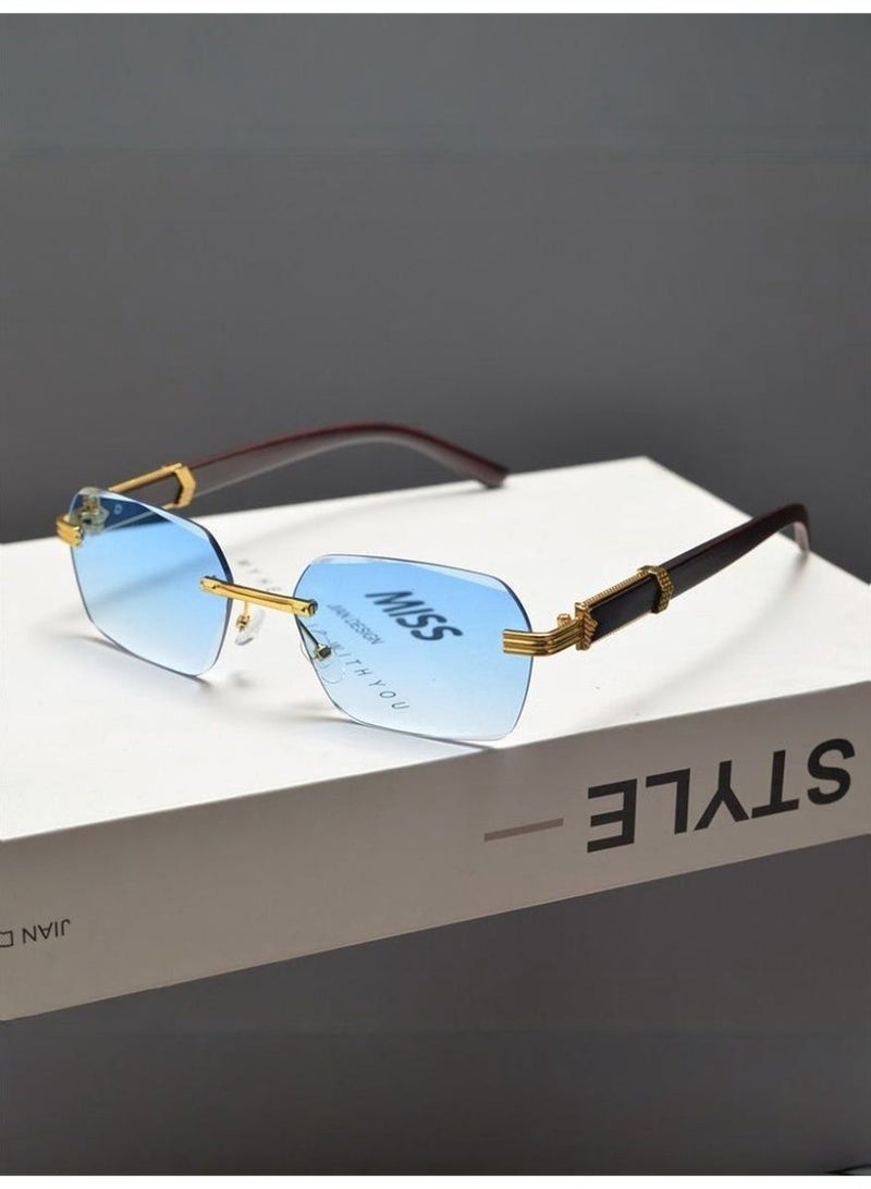 نظارات شمسية بدون إطار متدرجة للجنسين بحماية UV400 - إطار معدني ذهبي/أسود - Image 1