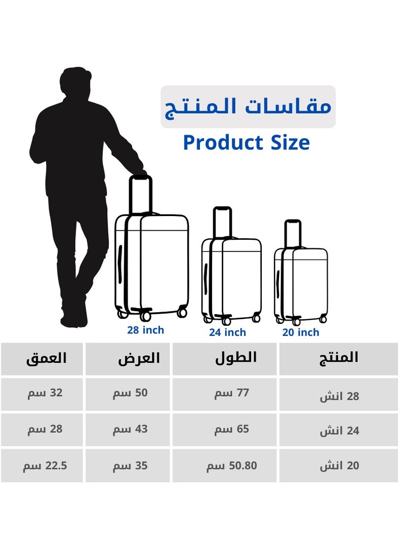 طقم شنط سفر 3 قطع مقاوم للكسر - أسود (20، 24، 28 بوصة)  - Image 4