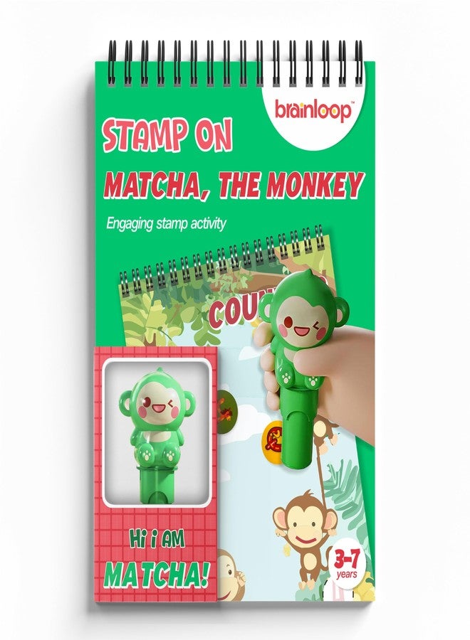 Brainloop Stamp On Macha, The Monkey, Sticker Stamp and Activity Pad with 10 Pages, 100 Stickers, 1 Stamp Toy Collectible Figure, Fun Learning Activity, Return Gifts for Children from 3 Years - Image 1