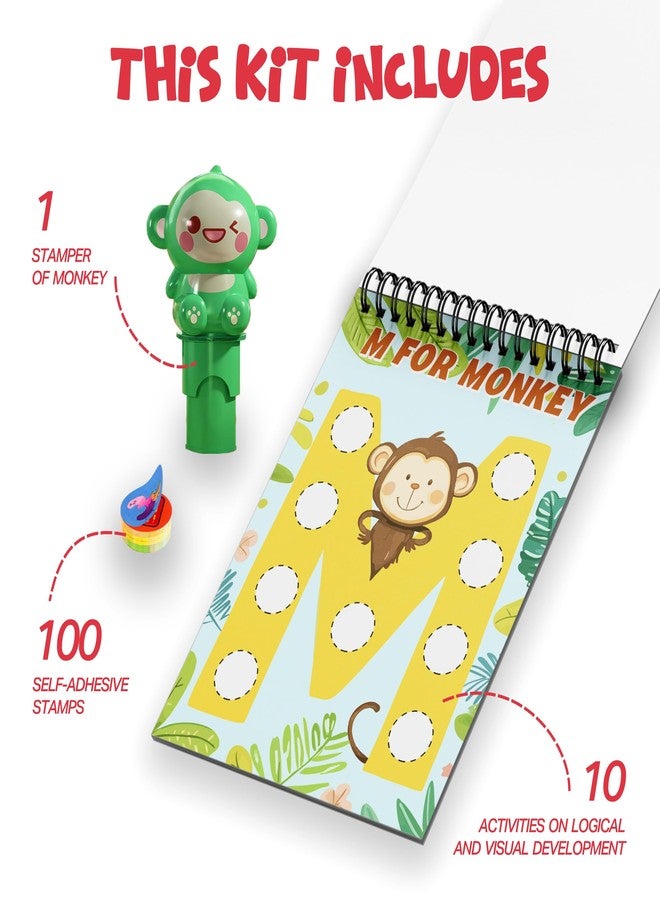 Brainloop Stamp On Macha, The Monkey, Sticker Stamp and Activity Pad with 10 Pages, 100 Stickers, 1 Stamp Toy Collectible Figure, Fun Learning Activity, Return Gifts for Children from 3 Years - Image 3