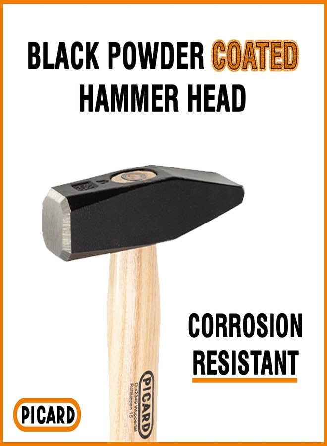 Picard Riveting Hammer 500g - German Pattern, Black Powder-Coated Alloy Steel Head, Ring Wedge Fixture for Secure Connection, Hickory Handle, Industrial-Grade Tool, 0000102-0500 - Image 3
