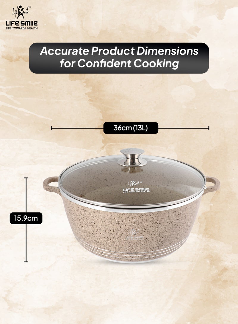 Life Smile 36cm Cooking Pot - Life Smile 13L Non stick Cookware ,Multi Layer Non Stick Granite Coating 100% PFOA Free Casseroles - Aluminum Soup Pot With Glass Lid- Fixed  Handles with Stainless steel Rim - Oven Safe Stock Pot  - Image 3