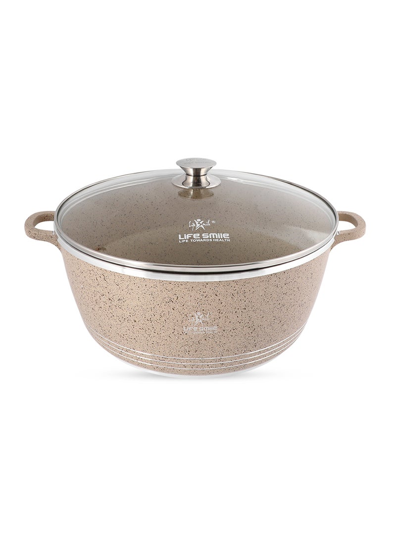 Life Smile 36cm Cooking Pot - Life Smile 13L Non stick Cookware ,Multi Layer Non Stick Granite Coating 100% PFOA Free Casseroles - Aluminum Soup Pot With Glass Lid- Fixed  Handles with Stainless steel Rim - Oven Safe Stock Pot  - Image 1