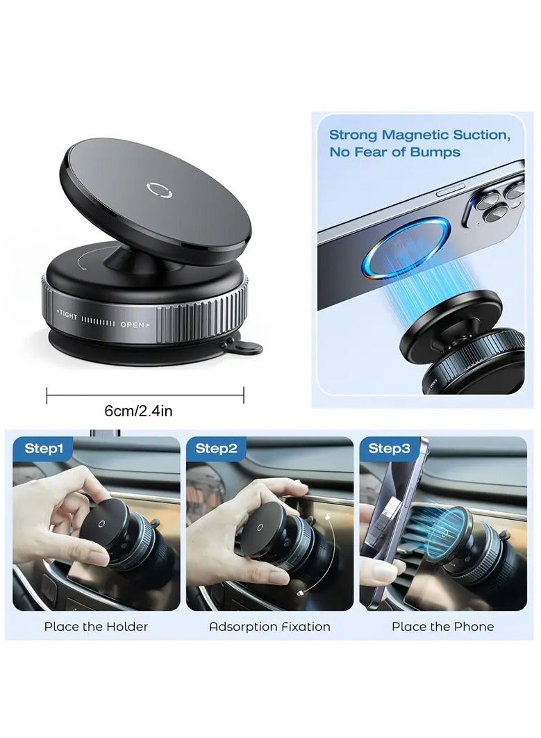 360° Adjustable Vacuum Magnetic Suction Cup Phone Mount, for Car,Gym,Mirror,Smooth Surface, Compatible with Phone Android and All Smartphones Strong Magnetic Hands-Free Suction Cup Phone Holder - Image 2