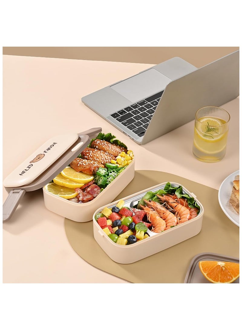 XiuWoo Bento Lunch Box Set with Bag Stainless Steel Lunch Containers for Adults Two Layers Stackable Bento Boxes with Compartment Microwave Dishwasher Freezer Safe,Coffee  - Image 5