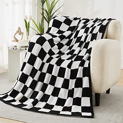 WRENSONGE Checkered Throw Blanket, Black and White Soft Cozy Fluffy Warm Hand Made Throw Blankets for Couch, Sofa, Chair, Bed, Camping, Picnic, Travel Lightweight Bed Blanket - 50"*70" - Image 5