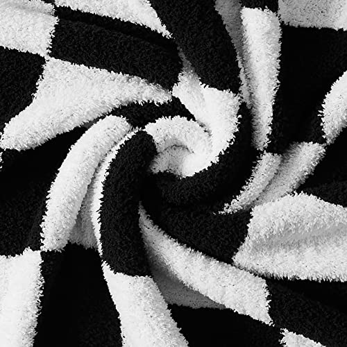 WRENSONGE Checkered Throw Blanket, Black and White Soft Cozy Fluffy Warm Hand Made Throw Blankets for Couch, Sofa, Chair, Bed, Camping, Picnic, Travel Lightweight Bed Blanket - 50"*70" - Image 4