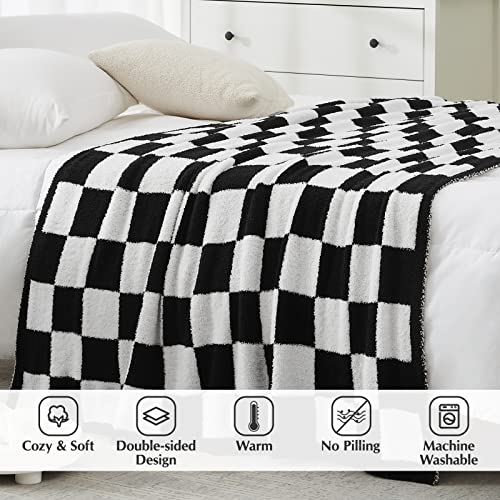 WRENSONGE Checkered Throw Blanket, Black and White Soft Cozy Fluffy Warm Hand Made Throw Blankets for Couch, Sofa, Chair, Bed, Camping, Picnic, Travel Lightweight Bed Blanket - 50"*70" - Image 2
