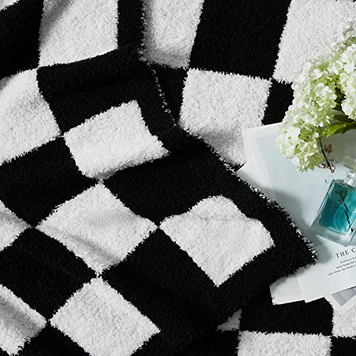 WRENSONGE Checkered Throw Blanket, Black and White Soft Cozy Fluffy Warm Hand Made Throw Blankets for Couch, Sofa, Chair, Bed, Camping, Picnic, Travel Lightweight Bed Blanket - 50"*70" - Image 3