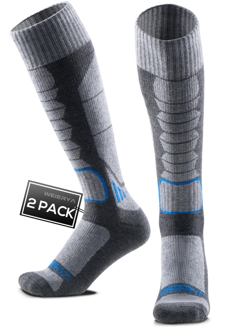 WEIERYA Ski Sock Merino Wool Ski Socks Mens Womens Skiing & Snowboarding Socks, Over The Calf, Grey Medium 2 Items - Image 1