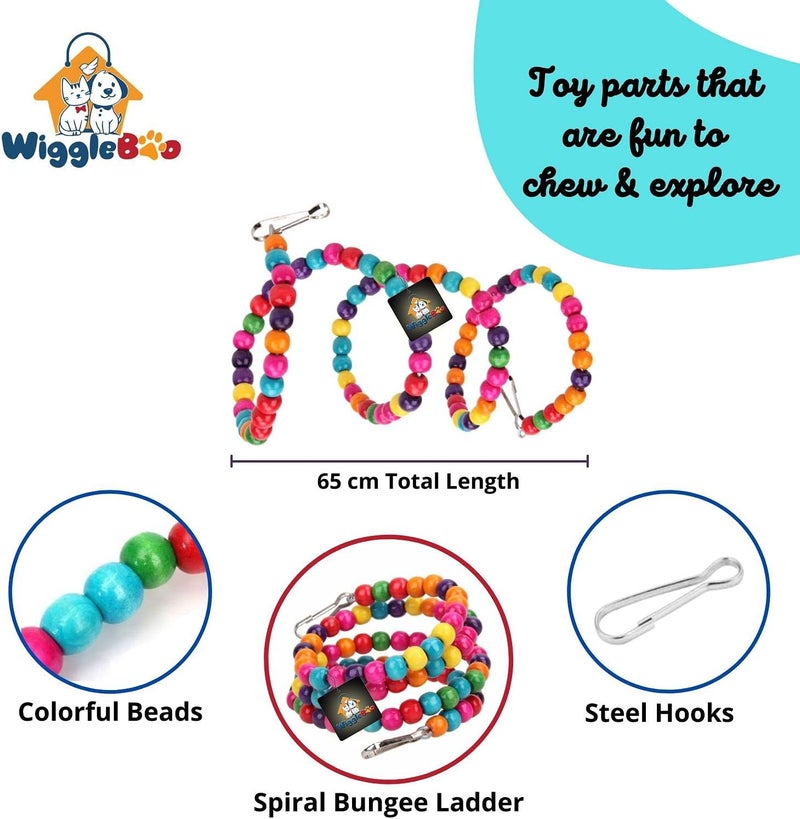 WiggleBoo لعبة الطيور الحبل المطاطي الحلزونية | لعبة القفص المعلقة | للتمرين، التسلق، التأرجح، الاهتزاز والمضغ | 65 سم - Image 2
