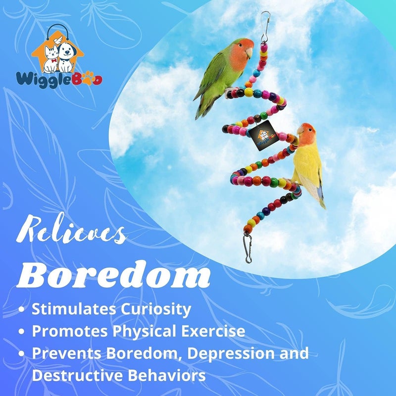 WiggleBoo لعبة الطيور الحبل المطاطي الحلزونية | لعبة القفص المعلقة | للتمرين، التسلق، التأرجح، الاهتزاز والمضغ | 65 سم - Image 3