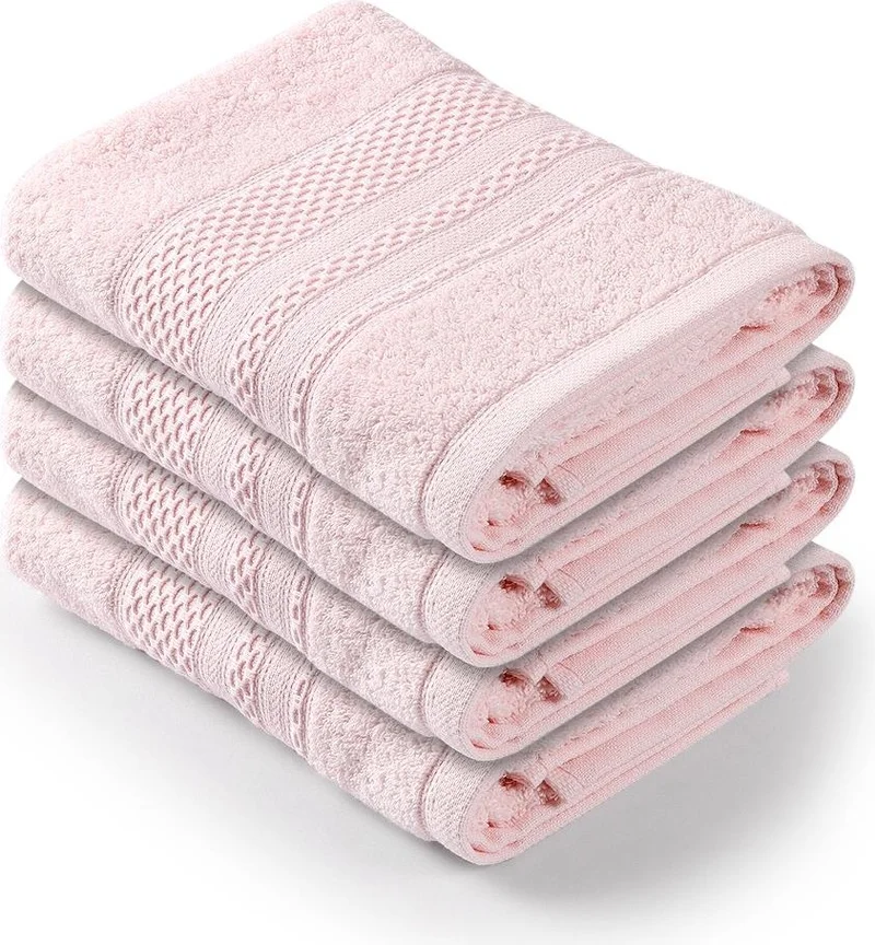 Bluenity Softy - Set of 4 Cotton Hand/Face Towels 50 x 90 cm Powder