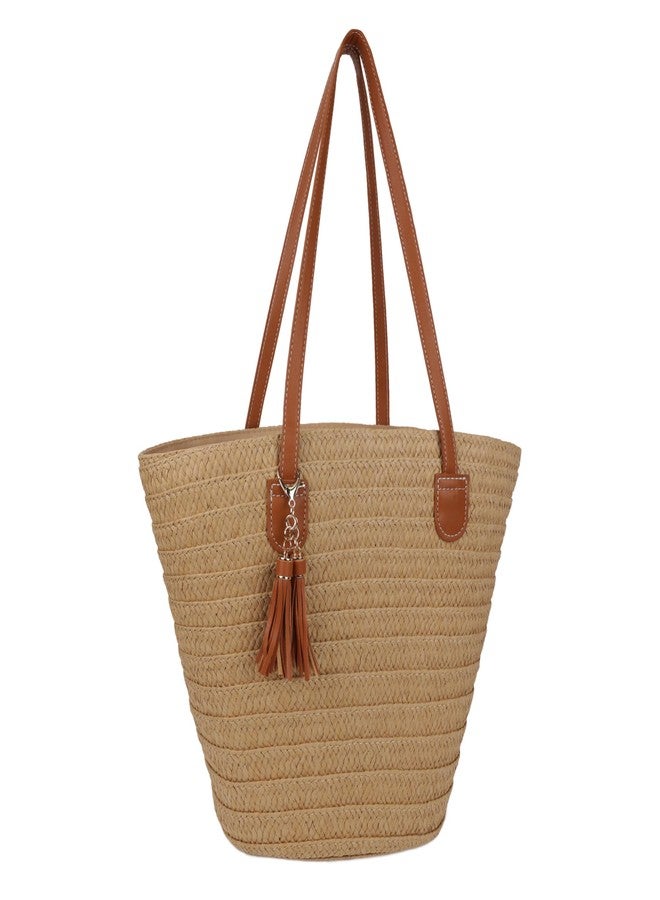 Youjaree Straw Beach Bags for Women Summer Beach Tote Bag Woven Shoulder Handbag Purse with Tassel (Brown-Style-1) - Image 1