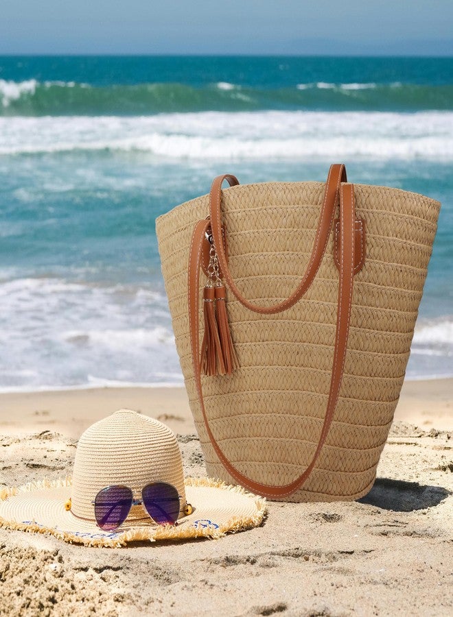 Youjaree Straw Beach Bags for Women Summer Beach Tote Bag Woven Shoulder Handbag Purse with Tassel (Brown-Style-1) - Image 3