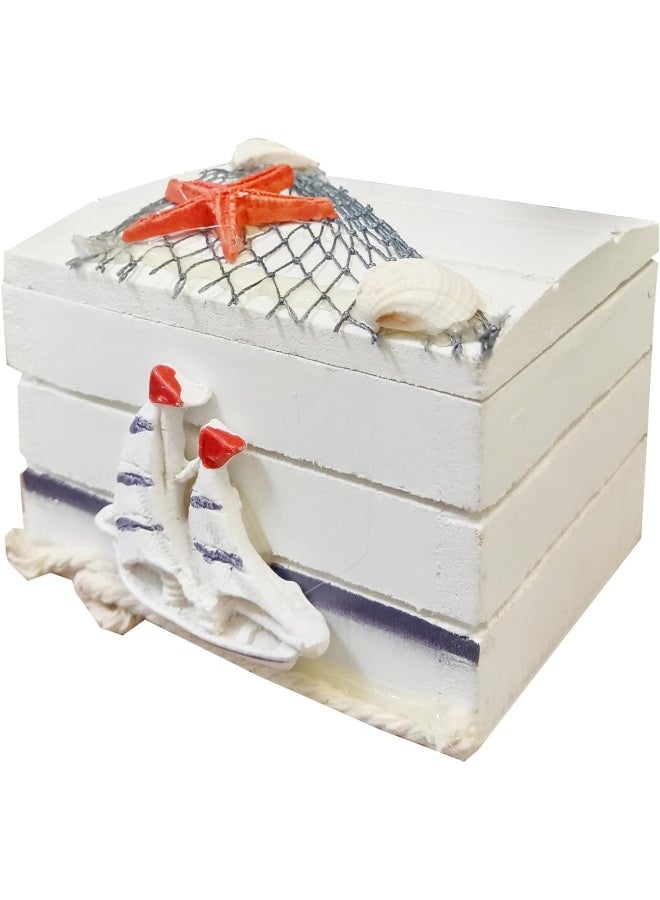 FAB D'COR Mediterranean Storage Box Nautical Cove Treasure Chest Vintage Jewelry Case Boat Box, Suitcases Sea Decor  - Image 1