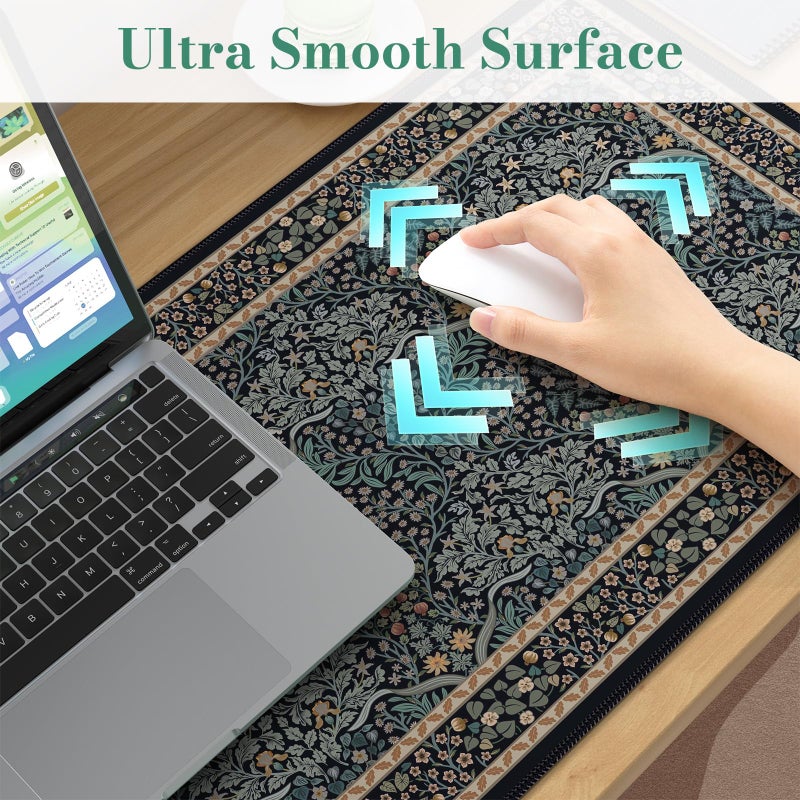 iCasso Desk Cover Mat, Office Mouse Pad, Desk Protector Mat, Extra Large Matt for Desktop,Anti-Slip XXL Big Mousepad with Stitched Edges for Computer Keyboard Retro Black - Image 3