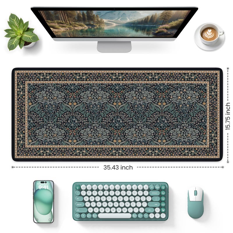 iCasso Desk Cover Mat, Office Mouse Pad, Desk Protector Mat, Extra Large Matt for Desktop,Anti-Slip XXL Big Mousepad with Stitched Edges for Computer Keyboard Retro Black - Image 2