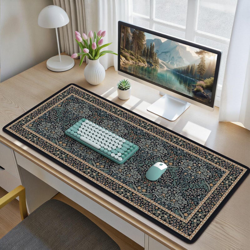 iCasso Desk Cover Mat, Office Mouse Pad, Desk Protector Mat, Extra Large Matt for Desktop,Anti-Slip XXL Big Mousepad with Stitched Edges for Computer Keyboard Retro Black - Image 1