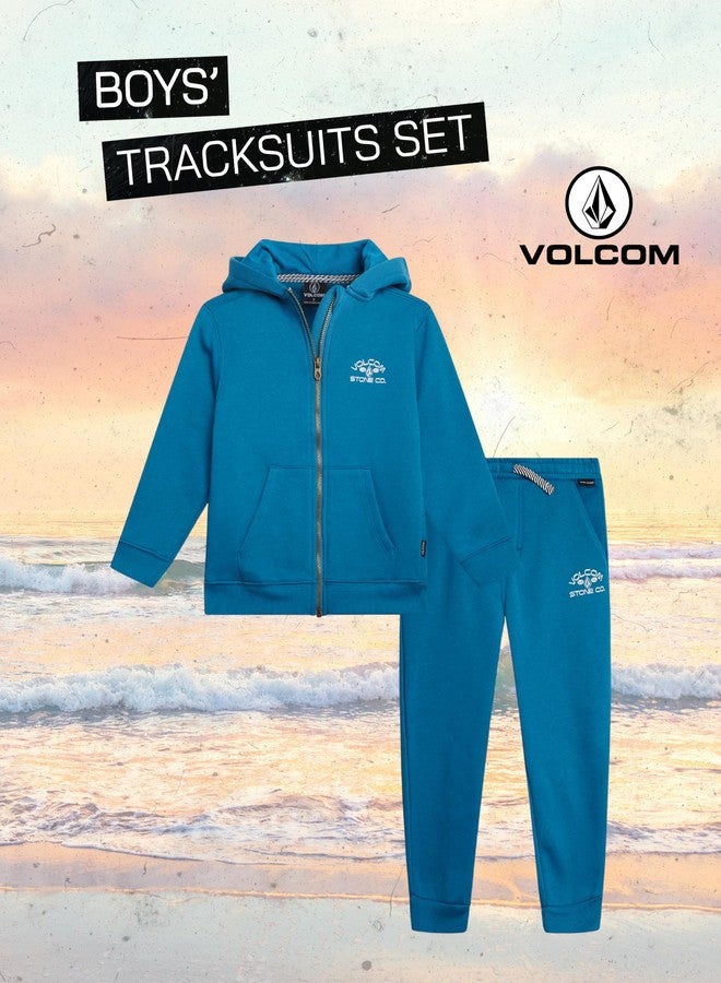 Volcom Infant Baby Boys Tracksuits - 2 Piece Soft Fleece Full Zip Up Hoodie and Jogger Pants Set for Toddler Boys (12M-7), Size 5, Greenish Blue Teal - Image 2