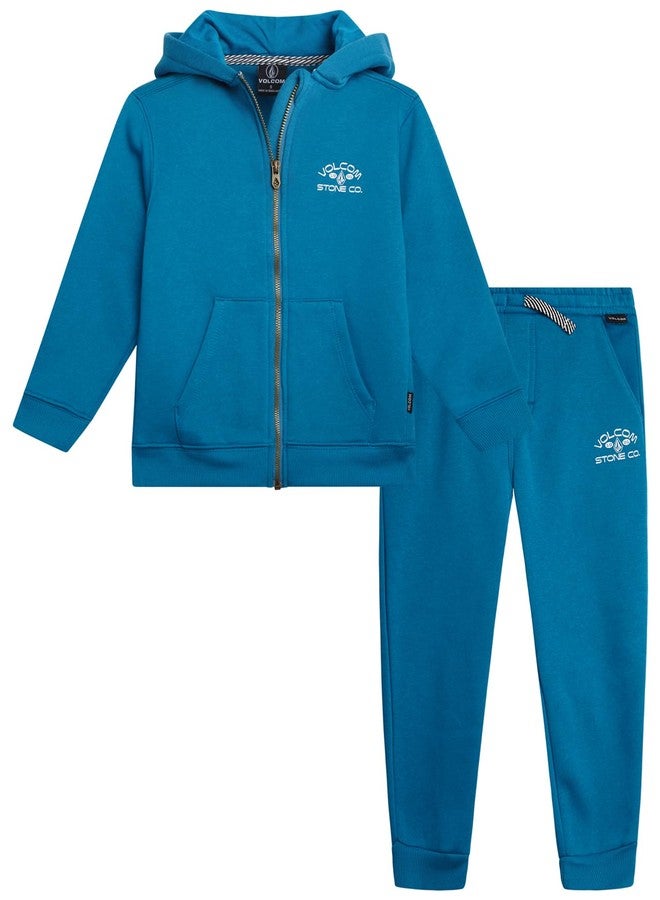 Volcom Infant Baby Boys Tracksuits - 2 Piece Soft Fleece Full Zip Up Hoodie and Jogger Pants Set for Toddler Boys (12M-7), Size 5, Greenish Blue Teal - Image 1