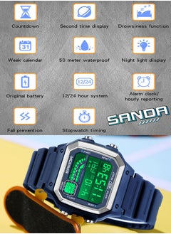 Sanda SANDA 6196 Men Electronic Watches Round Square Fashion Luminous Stainless Steel Strap Arabic Tidal Worship Male Wrist Watch  - Image 5