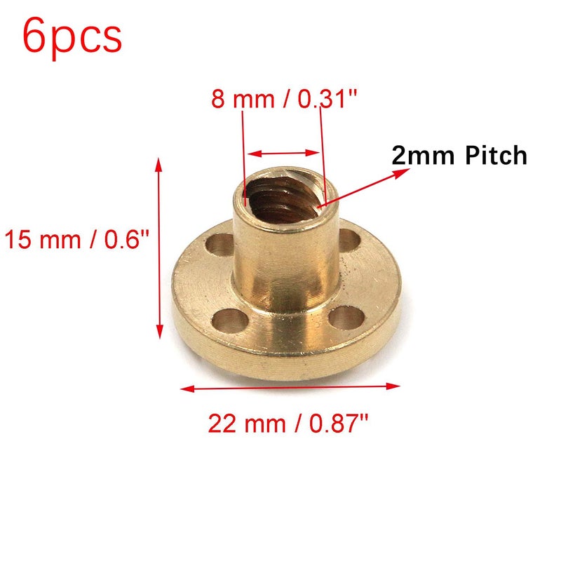 Geesatis 6 pcs Brass T8 Screw Trapezoidal Nut Linear Screw for Lead 8mm Pitch 2mm T8 Lead Threaded Rod for 3D Printer Accessories - Image 2