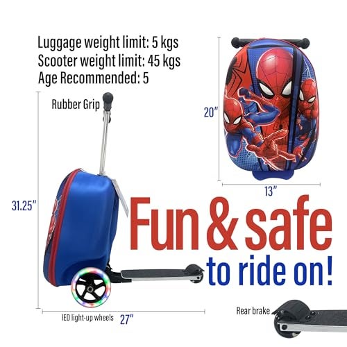 Fast Forward Spiderman Scooter Suitcase for Kids – 18” Lightweight Spiderman Luggage for Girls – (Luggage 11lbs and Scooter 100lbs) - Image 4