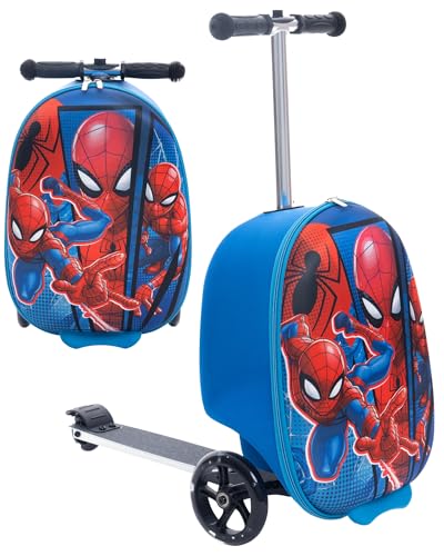 Fast Forward Spiderman Scooter Suitcase for Kids – 18” Lightweight Spiderman Luggage for Girls – (Luggage 11lbs and Scooter 100lbs) - Image 1