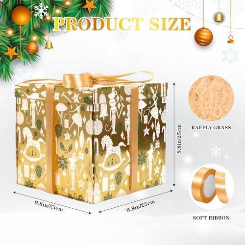 Jaywayang 10 Large Christmas Gift Box with Lid and Ribbon Gold Gift Box with Paper Filler for Holiday Xmas Presents Wrapping - Image 3