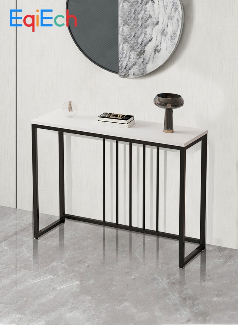 EqiEch Console Table Metal Frame Narrow Entryway Table Thick Plate and Adjustable Leg Pad for Sofa Hallway Entrance Living Room 100x30x80cm White+Black - Image 1
