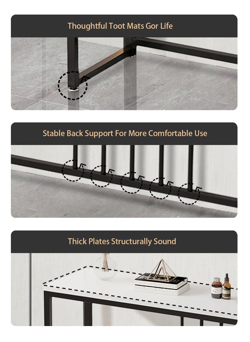 EqiEch Console Table Metal Frame Narrow Entryway Table Thick Plate and Adjustable Leg Pad for Sofa Hallway Entrance Living Room 100x30x80cm White+Black - Image 2