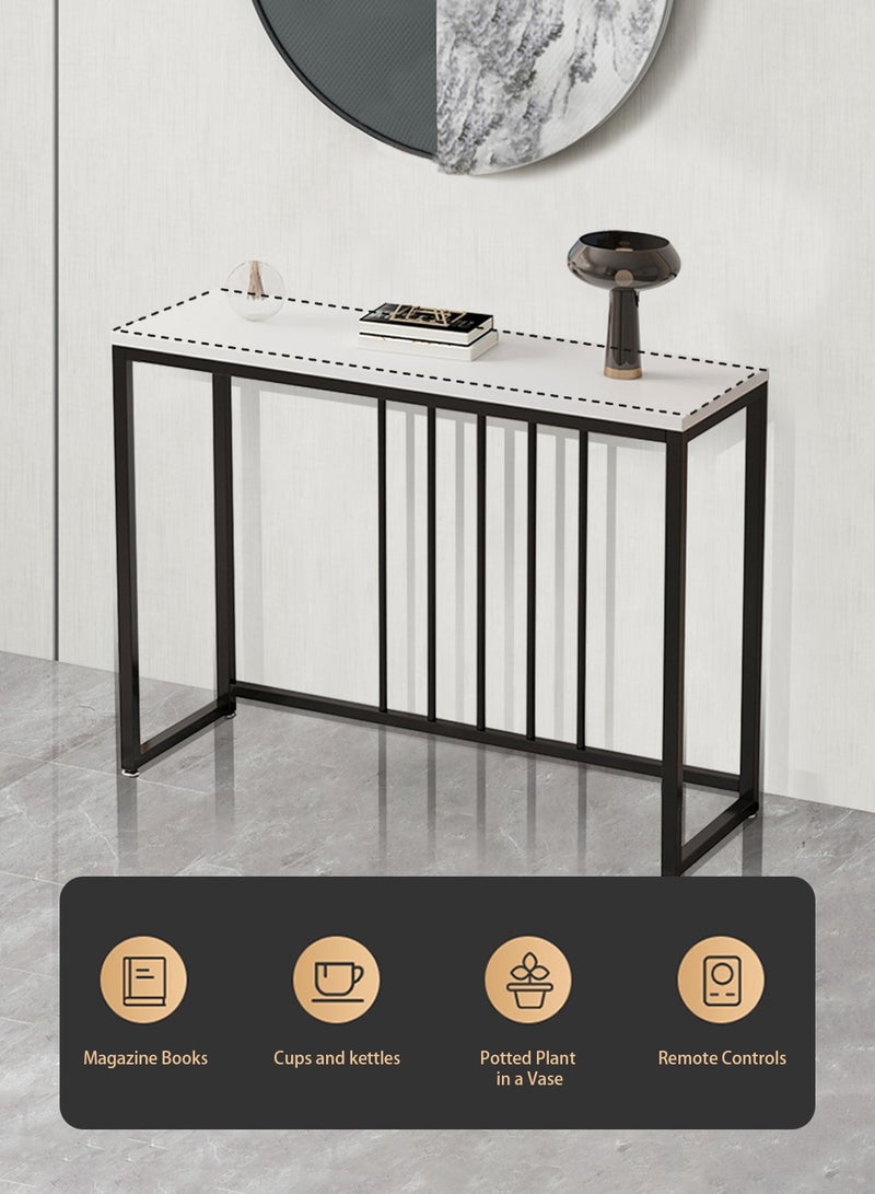 EqiEch Console Table Metal Frame Narrow Entryway Table Thick Plate and Adjustable Leg Pad for Sofa Hallway Entrance Living Room 100x30x80cm White+Black - Image 3