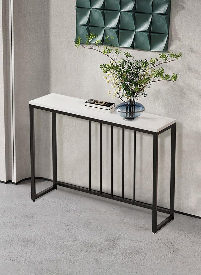 EqiEch Console Table Metal Frame Narrow Entryway Table Thick Plate and Adjustable Leg Pad for Sofa Hallway Entrance Living Room 100x30x80cm White+Black - Image 4