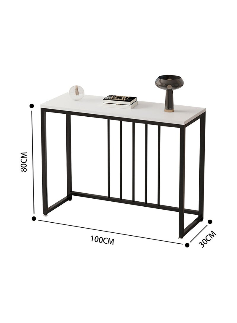 EqiEch Console Table Metal Frame Narrow Entryway Table Thick Plate and Adjustable Leg Pad for Sofa Hallway Entrance Living Room 100x30x80cm White+Black - Image 5