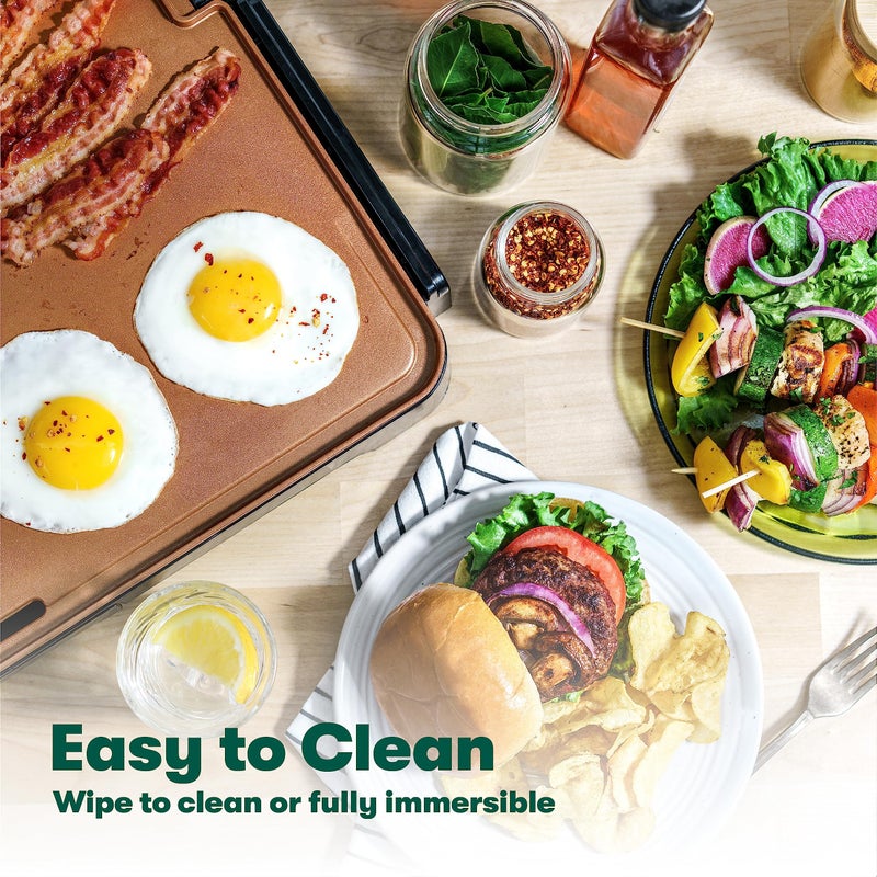 bella XL Electric Ceramic Titanium Griddle, Make 15 Eggs At Once, Healthy-Eco Non-stick Coating, Hassle-Free Clean Up, Large Submersible Cooking Surface, 12" x 22", Copper/Black - Image 4