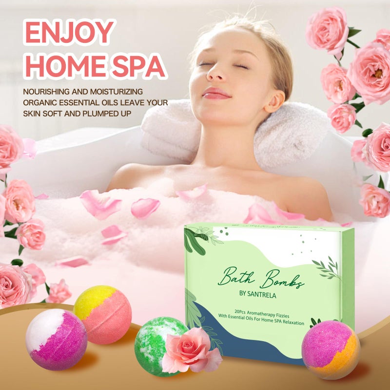 Santrela Bath Bombs for Women Gift Set, 20 Organic Bath Bombs with Essential Oil, Handmade SPA Bubble Bath for Relaxing, Gift for Her/Him, Women, Girls, Wife, Mother - Image 4