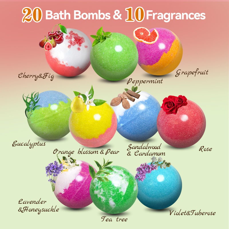 Santrela Bath Bombs for Women Gift Set, 20 Organic Bath Bombs with Essential Oil, Handmade SPA Bubble Bath for Relaxing, Gift for Her/Him, Women, Girls, Wife, Mother - Image 3